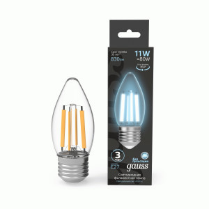 Gauss Filament Свеча E27 11W (830lm) 4100К 4K прозр. 92x35 филамент(нитевидная) 103802211