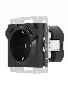 Lezard VESNA мех. роз. земля СУ 1 мест. 16А+Type-C+USB 2.1А черный бархат(корп. ABS) 742-4288-181TC