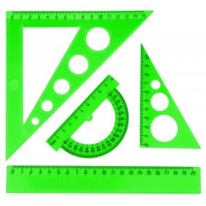 Набор средний: линейка 20см, угольники 16см и 10см, трансп-р 10см,цветасс. №1 School 858932