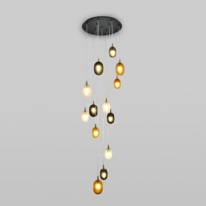 EUROSVET св-к подвес. 13x40W E14 700х700х2280 прозр/черн/янтар./дымч./латунь Pineapple 50266