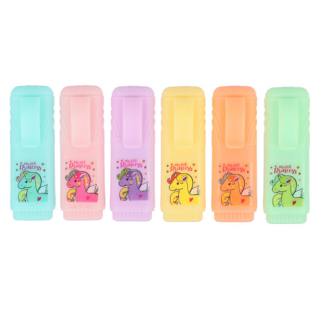 Набор маркеров-выделителей, 6 цветов, длина маркера 6,2 см., ПВХ-пенал