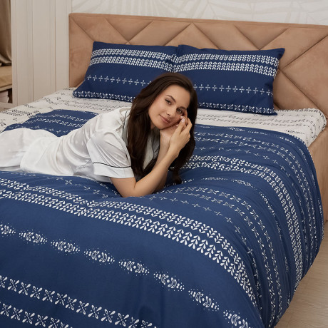 PROVANCE Нэви Комплект постельного белья евро (4 предмета), поплин, 100% хлопок, синий