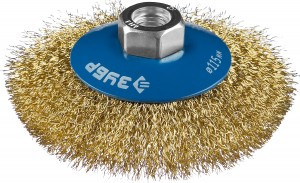 ЗУБР "ПРОФЕССИОНАЛ". Щетка коническая д/УШМ, витая латунированная сталь проволока 0,3мм, 115ммхМ14