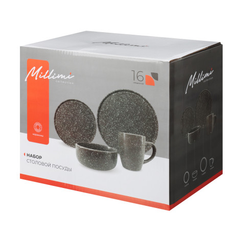 MILLIMI Набор стол.посуды 16пр(тар26см*4, тар20см*4, салатн14см*4, кружка340мл*4) керамика, серый