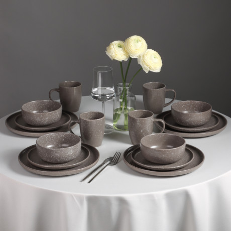 MILLIMI Набор стол.посуды 16пр(тар26см*4, тар20см*4, салатн14см*4, кружка340мл*4) керамика, серый