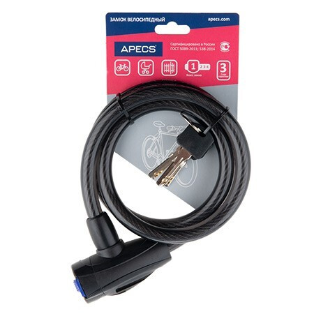 Замок вис PD-84-100см Apecs (велосипедный, автомат)  \10 (30)