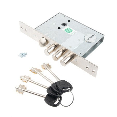 Замок врез ГАРДИАН-5011 сувальдный (защелка, 3 ригеля 15,8мм, м/о-77мм) б/ручек \15