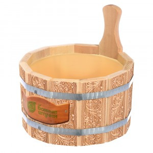 Ушат "шайка" 3,5л с пластиковой вставкой с орнаментом "Цветы", липа, 33428 Банные штучки