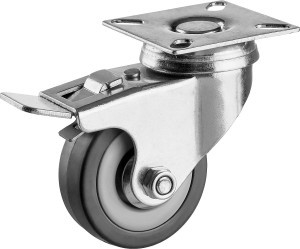 Колесо поворотное с тормозом d=50 мм, г/п 35 кг, резина/полипропилен, ЗУБР