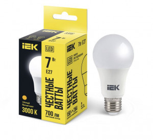 IEK лампа св/д ЛОН A60 E27  7W(700lm) 3000K 2K 112x60  матовая LLE-A60-7-230-30-E27