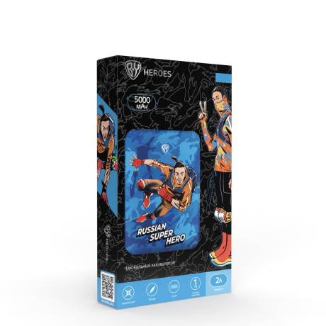 BY Аккумулятор мобильный, 5000мАч, 2xUSB, 2А, Герои, КОНЁК