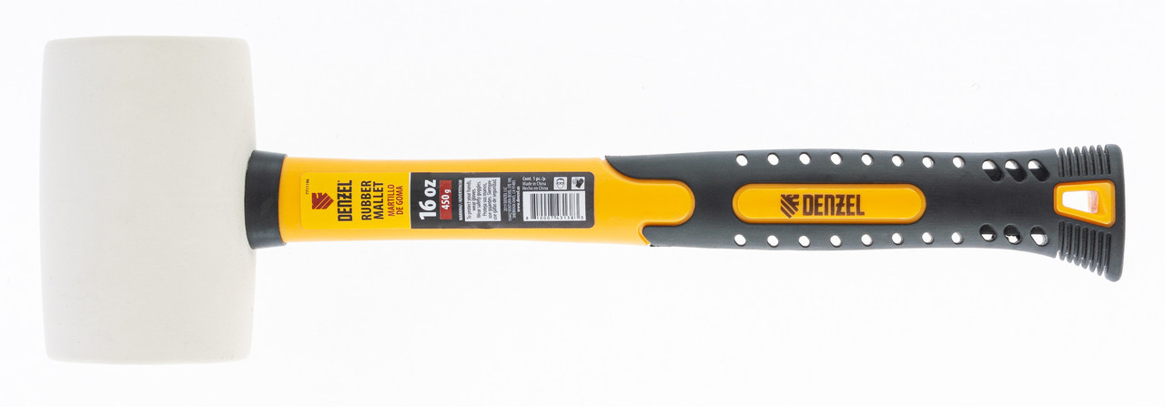 Киянка резиновая, 16 oz, белая резина, фибергласовая рукоятка Denzel
