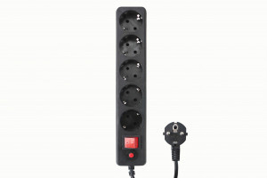 Гарнизон Сетевой фильтр (удл.) ПВС 3х0.75 5роз. 3м 10А черный земля, выкл 21218