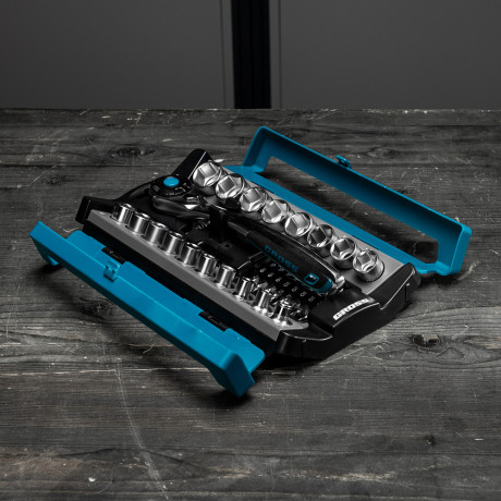 Набор торцевых головок, трещотка 120 зубьев, 1/2", CrV, 36 предметов Gross