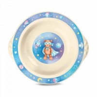 Тарелка глубокая детская с голубым декором бежевый 43131590751 Бытпласт