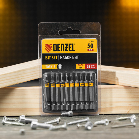 Бита TX 15х50, сталь S2, шестигранный профиль, 10 шт. Е 6,3 Denzel