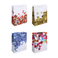 Пакет подарочный бумажный тм LADECOR, L 26x32x10 см, 4 цвета, звезды
