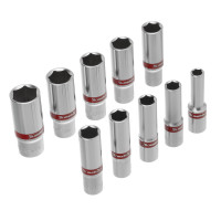 Набор удлиненных торцевых головок 3/8&quot;, 6 гранные, CrV, 8-19мм, 10 штук Matrix