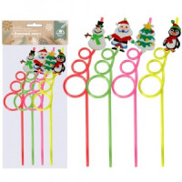 Трубочки для напитков Зимний лес 26см, н-р 4шт/уп, цена за уп (кратность 10!!!) VL2-293 Мультидом