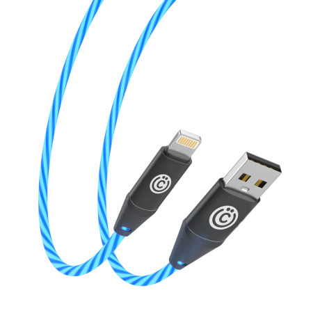 ВСЁГАЗИН Кабель для зарядки Светящийся iP, 1м, 2.4А, Быстрая зарядка, LED подсветка,синий