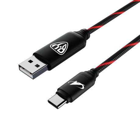 BY Роскосмос Кабель для зарядки Армированный Type-C, 1м, Быстрая зарядка 3А, QC, PD 20W, красн.св.