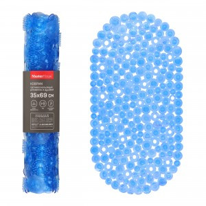 Коврик д/ванной на присосках ФИДЖИ 35*69см, ПВХ, голубой, овальный, 75476 Master House