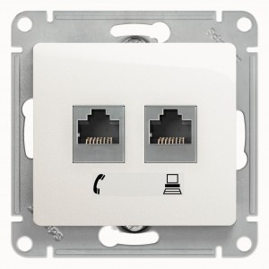 Systeme Electric GLOSSA мех. роз. тел./комп. СУ 1 мест. перламутр (пл.осн., RJ11+RJ45) GSL000685(2!)
