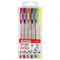 Ручки гелевые ПИФАГОР, НАБОР 6 шт. АССОРТИ, корпус прозрачный, узел 0,5 мм, линия письма 0,35 мм, 14