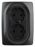 ЭРА 12 12-2108-05 роз. 2X2P+E Schuko со шторками, 16A-250В,  антрацит (10/100/2000) 5966