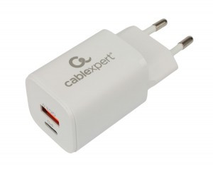 Зарядное устройство Cablexpert 30Вт, 3А, QC3.0/PD, 2 порта: USB и Type-C, белый, пакет