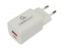 Зарядное устройство Cablexpert 30Вт, 3А, QC3.0/PD, 2 порта: USB и Type-C, белый, пакет