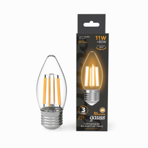 Gauss Filament Свеча E27 11W (810lm) 2700К 2K прозр. 92x35 филамент(нитевидная) 103802111