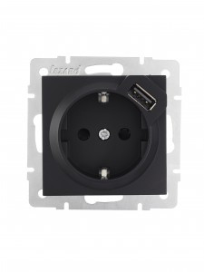 Lezard VESNA мех. роз. земля СУ 1 мест. 16А+USB 2.1А черный бархат (корп. ABS) 742-4288-181