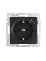 Lezard VESNA мех. роз. земля СУ 1 мест. 16А+USB 2.1А черный бархат (корп. ABS) 742-4288-181