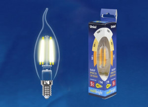 Uniel Multibright фил свеча на ветру E14 5W(420lm) (100-50-10%) 3000K 2K прозр LED-CW35-5W/WW/E14/CL