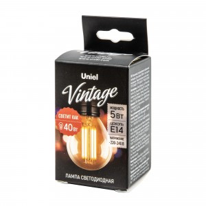 Uniel Vintage Шар G45 E14 5W(420lm) 2250K 2K филамент золотистая 72x45 LED-G45-5W/GOLDEN/E14 GLV21GO
