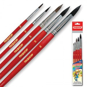 Набор кистей ПИФАГОР "Этюд", набор 5шт.(белка кр.№3, коза кр.№6,8, пони кр.№2,5), уп. с подв, 200231