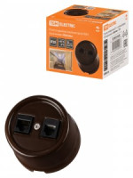 TDM Болонь Розетка телефонная RJ11 + компьютерная RJ45 корич Ретро SQ1820-0452