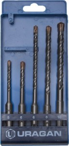 Набор URAGAN Буры по бетону, хвостовик "SDS-Plus", 5х110, 6х110, 6х160, 8х160, 10х160мм, 5шт