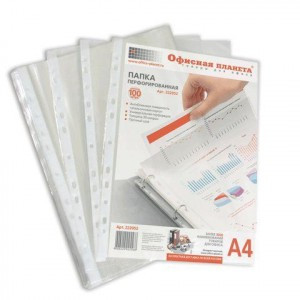 Папка-файл перфорир., КОМПЛЕКТ 100 шт., А4 ОФИСНАЯ ПЛАНЕТА апельсин. корка, 222052