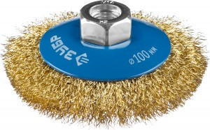 ЗУБР "ПРОФЕССИОНАЛ". Щетка коническая д/УШМ, витая латунированная сталь проволока 0,3мм, 100ммхМ14