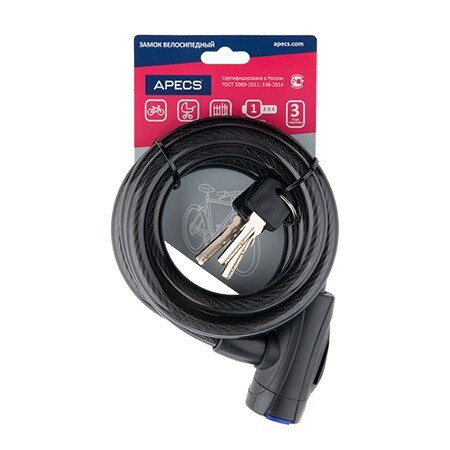Замок вис PD-84-150см Apecs (велосипедный, автомат)  \10 (20)