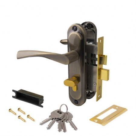 Замок врез 0823/60-C-AB Avers (бронза) с ручками, защелкой, вертушкой  \24