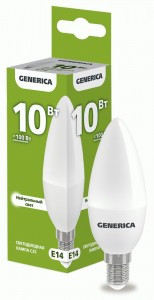 GENERICA лампа св/д свеча C35 E14 10W(1000lm) 4000K 4K 37x100 матов.  LL-C35-10-230-40-E14-G