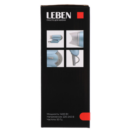 LEBEN Фен, 1400 Вт, 3 темп. режима, металл, пластик, голубой