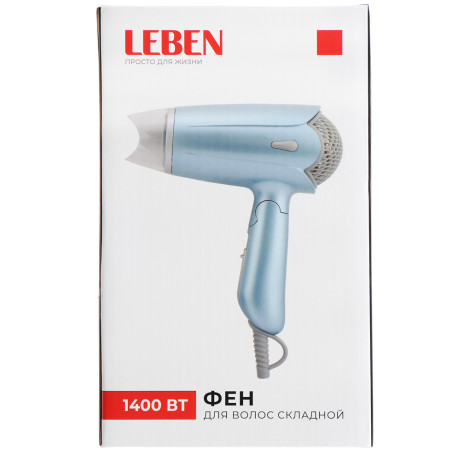 LEBEN Фен, 1400 Вт, 3 темп. режима, металл, пластик, голубой