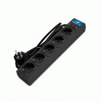 DOMTOK Сетевой фильтр (удл.) ПВС 3х1 5роз. 1.8м 10А черный земля,выкл,автомат (15!) 2537