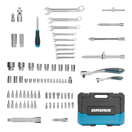 Набор инструментов, 1/4", 1/2", CrV, 120 зубьев, 82 предмета Gross