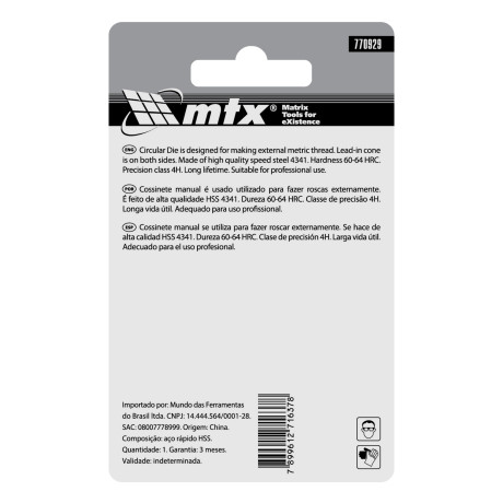 Плашка М10 х 1.5 мм, Р6М5 MTX