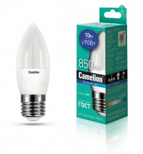 Camelion Свеча E27 10W(850lm 220°) 6500K 6K матов. 107x38 пластик LED10-C35/865/E27